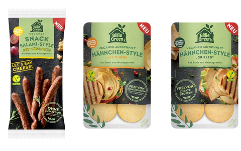 Hähnchen-Style oder Salami-Snack? Hauptsache lecker und vegan! / Billie Green präsentiert neue Aufschnitt-Sorten und deftigen Snack - Foto: presseportal.de Hähnchen-Style oder Salami-Snack? Hauptsache lecker und vegan! / Billie Green präsentiert neue Aufschnitt-Sorten und deftigen Snack - Foto: presseportal.de
