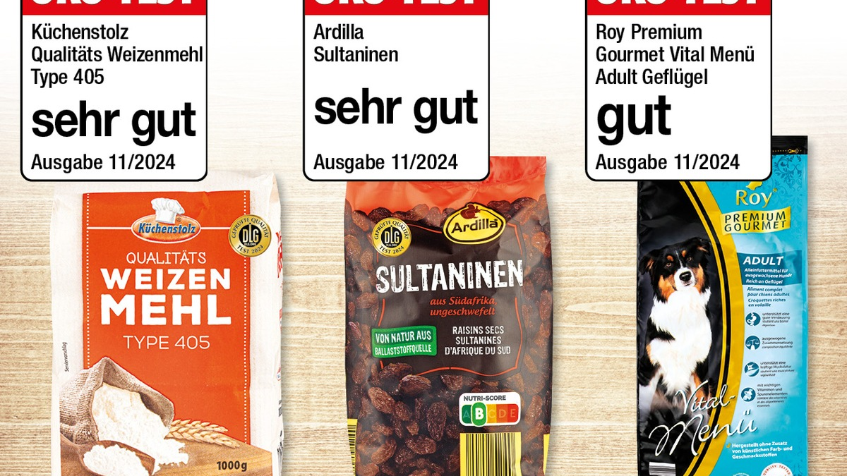 Top Bewertungen in der Novemberausgabe des Magazins Ökotest - sehr gut und gut - von Mehl und Rosinen bis Hundefutter / 3-fach Auszeichnung beim Lebensmittel-Discounter NORMA im November 2024 - Foto: presseportal.de