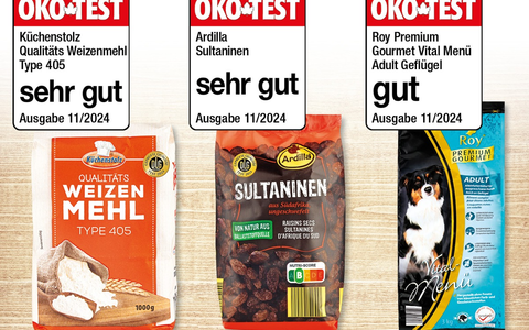 Top Bewertungen in der Novemberausgabe des Magazins Ökotest - sehr gut und gut - von Mehl und Rosinen bis Hundefutter / 3-fach Auszeichnung beim Lebensmittel-Discounter NORMA im November 2024 - Foto: presseportal.de