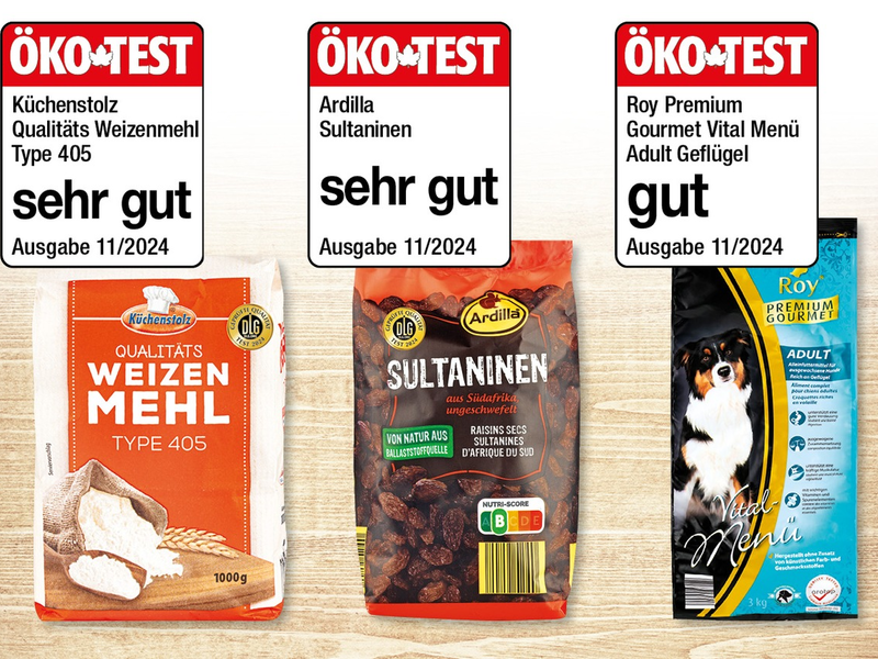 Top Bewertungen in der Novemberausgabe des Magazins Ökotest - sehr gut und gut - von Mehl und Rosinen bis Hundefutter / 3-fach Auszeichnung beim Lebensmittel-Discounter NORMA im November 2024 - Foto: presseportal.de