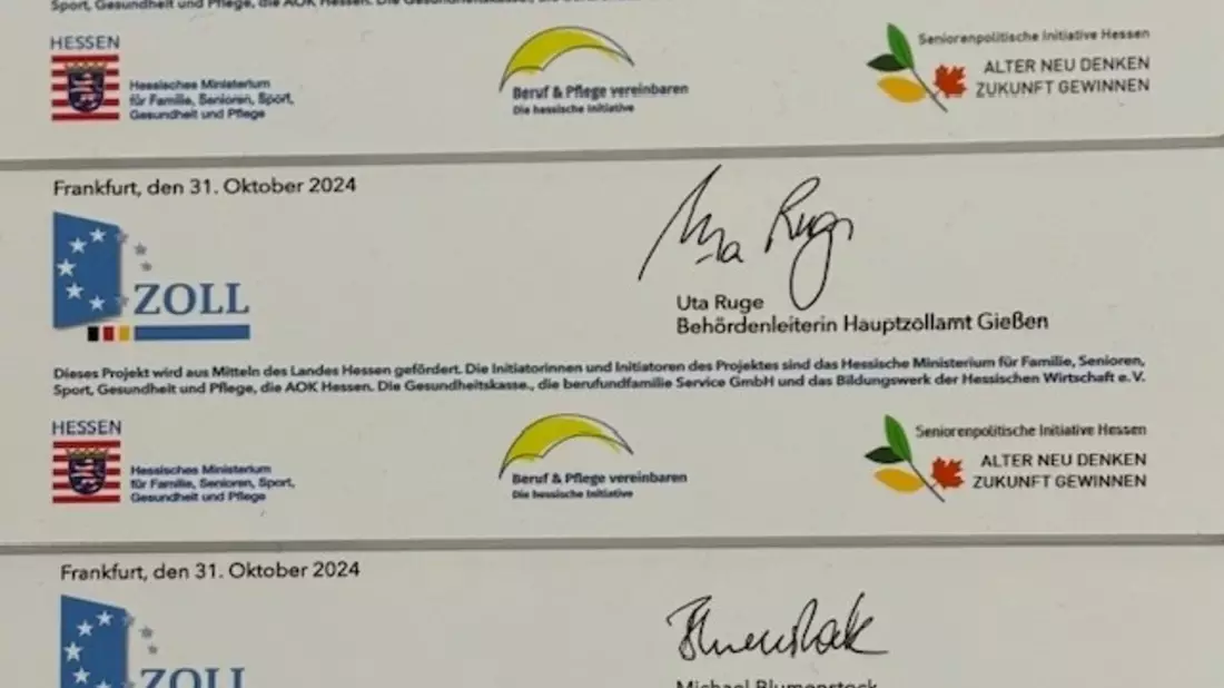 HZA-F: Verleihung der Urkunden zur Charta Vereinbarkeit Beruf und Pflege an drei Hauptzollämter in der Region - Bild: presseportal.de
