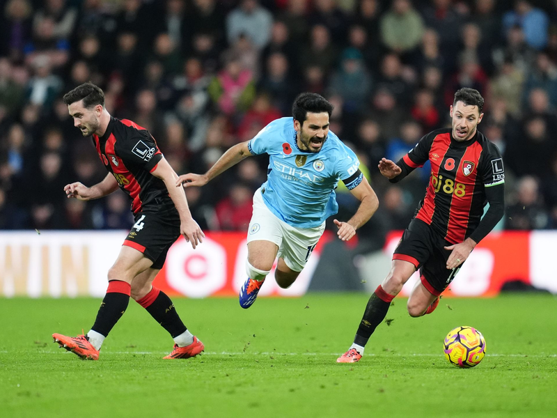 Stolperfalle Bournemouth: Ex-DFB-Kapitän Ilkay Gündogan (M) unterlag mit den Skyblues. - Foto: Adam Davy/PA Wire/dpa