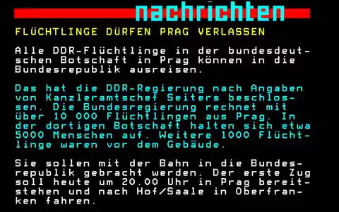 Besonders! Anlässlich des 35. Jahrestages des Mauerfalls veröffentlicht der ARD-Teletext historische Textseiten - Foto: presseportal.de