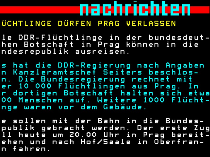 Besonders! Anlässlich des 35. Jahrestages des Mauerfalls veröffentlicht der ARD-Teletext historische Textseiten - Foto: presseportal.de