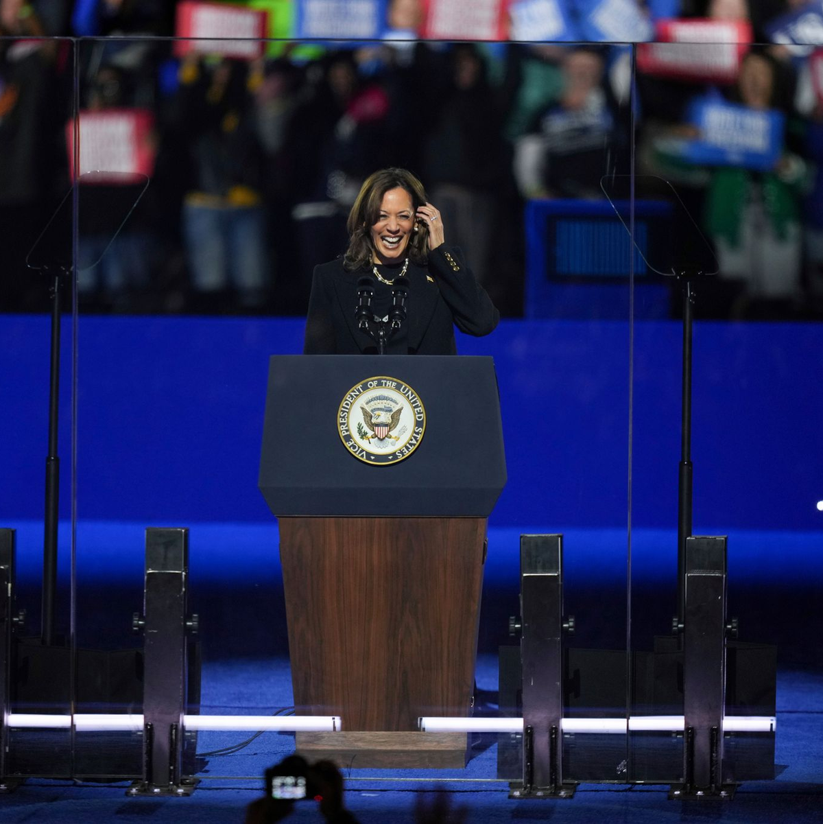 «Heute Abend beenden wir es so, wie wir es begonnen haben, mit Optimismus, mit Energie und mit Freude», sagt Harris.   - Foto: Matt Slocum/AP/dpa