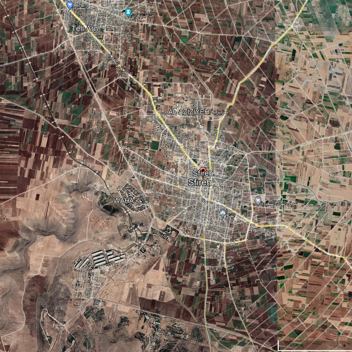 In der Umgebung der syrischen StadtAl-Safira sollen Explosionen zu hören gewesen sein. (Archivbild) - Foto: -/Google/dpa