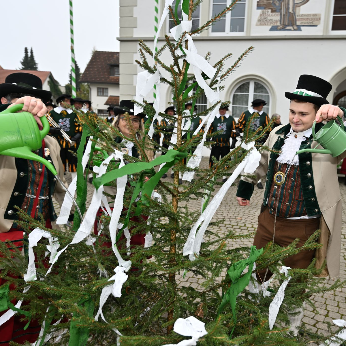  Im oberschwäbischen Kißlegg stand das Gießen des kleinen Narrenbaums an. - Foto: Felix Kästle/dpa
