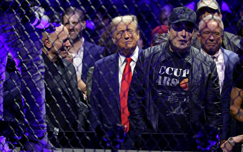 Trump und Musk bei Kampfsport-Spektakel in New York. - Foto: Adam Hunger/AP/dpa