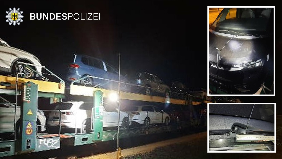 Bundespolizeidirektion München: Neufahrzeuge auf Autotransportzug beschädigt / Circa 50.000 Euro Vandalismusschaden - Bundespolizei sucht nach Zeugen - Foto: presseportal.de