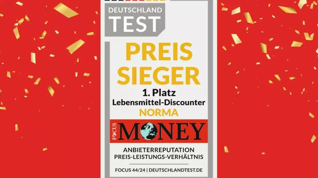 Zum vierten Mal in Folge: NORMA wird von FOCUS MONEY als Deutschlands Preissieger 2024 ausgezeichnet / Top-Verbraucherbewertung für Nürnberger Lebensmittel-Discounter im November 2024 - Bild: presseportal.de