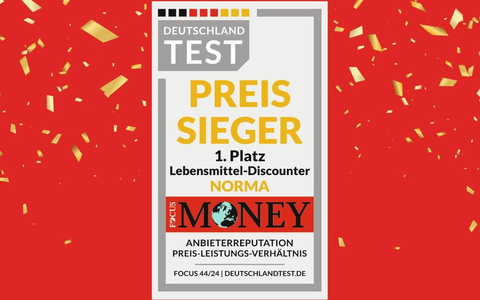 Zum vierten Mal in Folge: NORMA wird von FOCUS MONEY als Deutschlands Preissieger 2024 ausgezeichnet / Top-Verbraucherbewertung für Nürnberger Lebensmittel-Discounter im November 2024 - Foto: presseportal.de