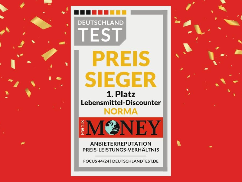 Zum vierten Mal in Folge: NORMA wird von FOCUS MONEY als Deutschlands Preissieger 2024 ausgezeichnet / Top-Verbraucherbewertung für Nürnberger Lebensmittel-Discounter im November 2024 - Foto: presseportal.de