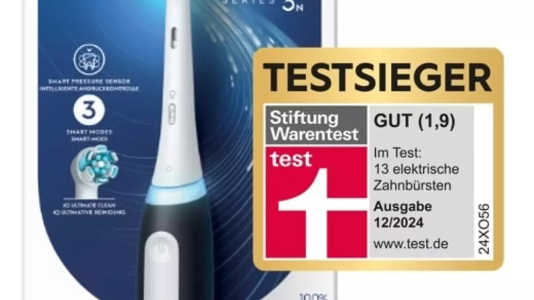 Die innovative iO-Technologie von Oral-B überzeugt erneut: Stiftung Warentest kürt die Oral-B iO3 zur besten elektrischen Zahnbürste im neuesten Testlauf - Bild: presseportal.de