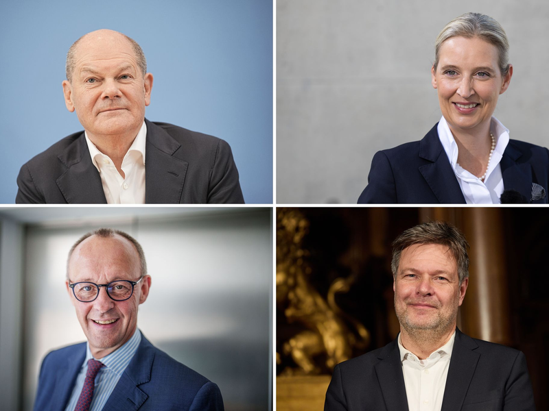 Treten gegeneinander im TV an: Scholz, Merz, Weidel und Habeck. - Foto: Kappeler/Albert/Wendt/dpa