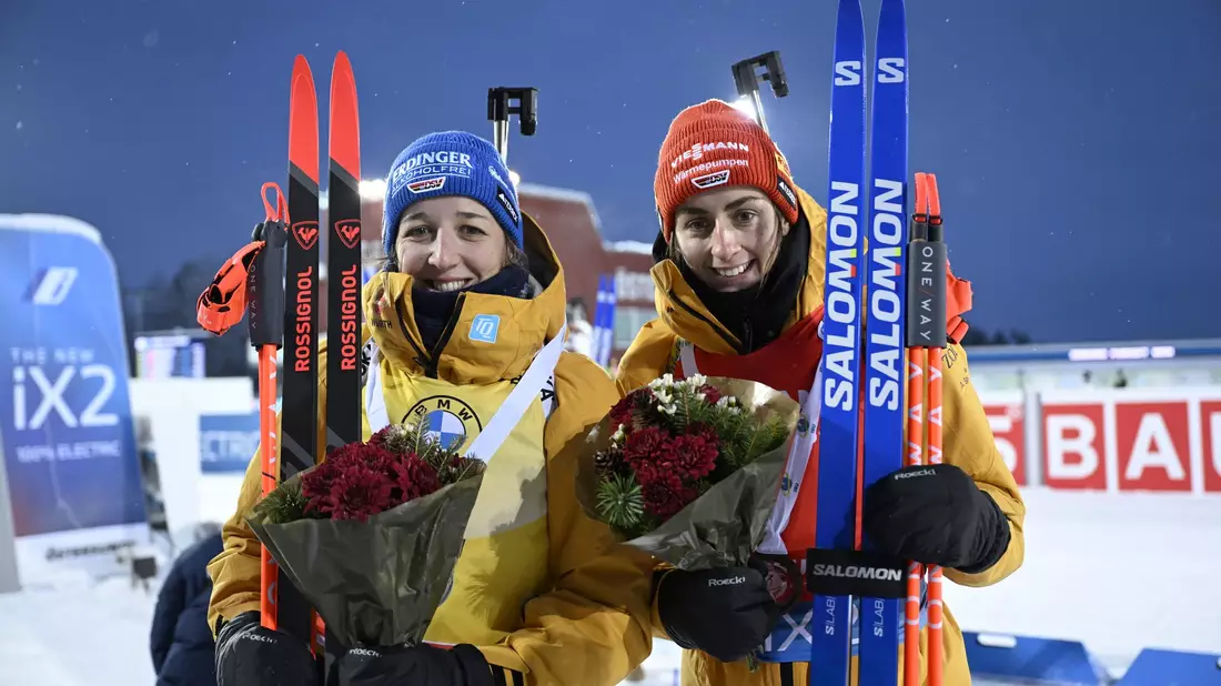 Franziska Preuß und Vanessa Voigt beenden das erste Einzelrennen in den Top Ten. - Bild: Pontus Lundahl/TT News Agency/AP/dpa