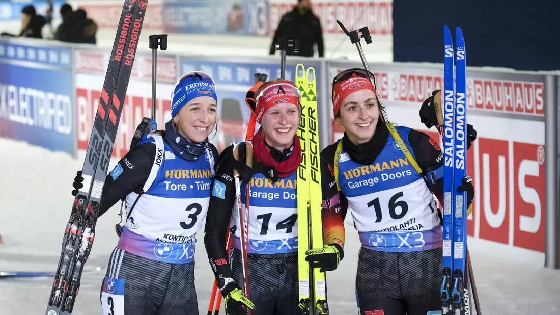 Franziska Preuß, Julia Tannheimer und Vanessa Voigt überzeugten zuletzt in Finnland. - Bild: Minna Raitavuo/Lehtikuva/dpa