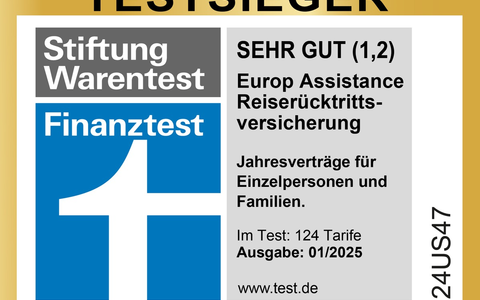 Europ Assistance zum fünften Mal in Folge Testsieger - Stiftung Warentest zeichnet Reiserücktrittsversicherung Jahresschutz mit SEHR GUT (1,2) aus - Foto: presseportal.de