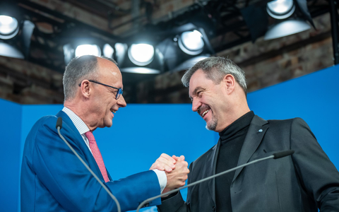 Merz und Söder wiesen Kritik zurück, die Entlastungsversprechen im Unions-Wahlprogramm seien nicht finanziert. - Foto: Michael Kappeler/dpa