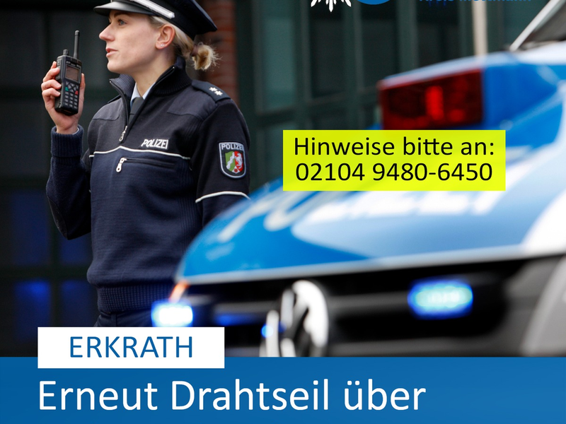 POL-ME: Erneut Draht über Rad- und Gehweg gespannt: Polizei ermittelt - Erkrath - 2412068 - Foto: presseportal.de