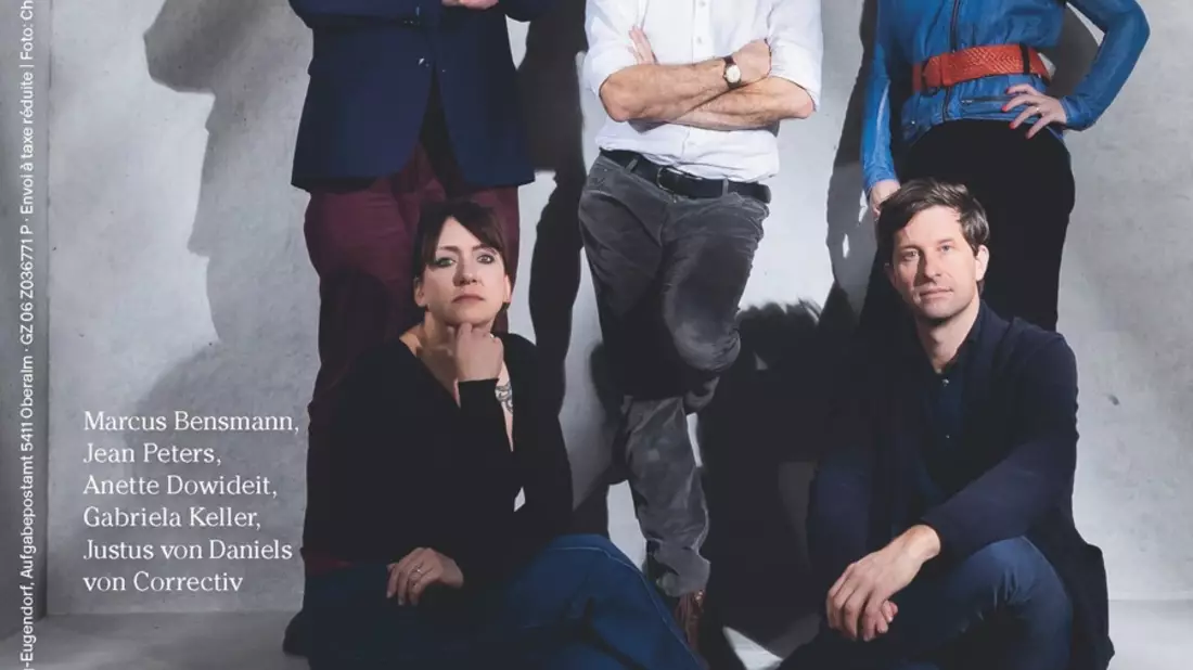Die Journalistinnen und Journalisten des Jahres 2024: Marcus Bensmann, Justus von Daniels, Anette Dowideit, Gabriela Keller und Jean Peters von Correctiv - Bild: presseportal.de