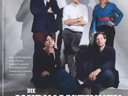 Die Journalistinnen und Journalisten des Jahres 2024: Marcus Bensmann, Justus von Daniels, Anette Dowideit, Gabriela Keller und Jean Peters von Correctiv - Foto: presseportal.de