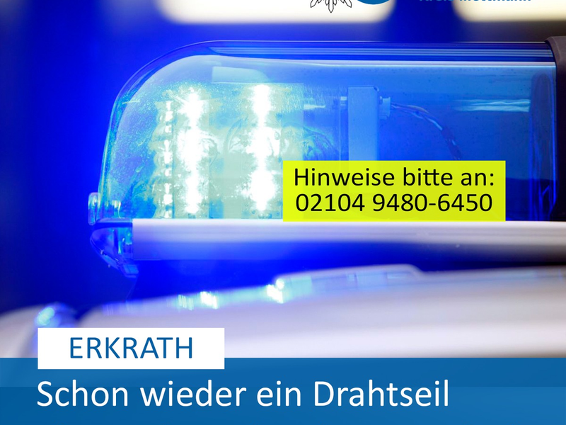 POL-ME: Schon wieder ein Drahtseil über einem Geh- und Radweg aufgefunden - Erkrath - 2412075 - Foto: presseportal.de
