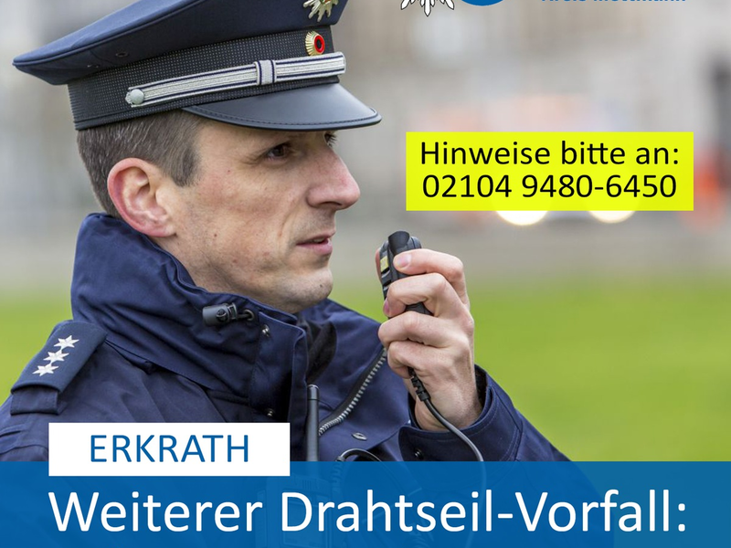 POL-ME: 16-Jähriger läuft in Drahtseil - glücklicherweise nicht verletzt - Erkrath - 2412086 - Foto: presseportal.de