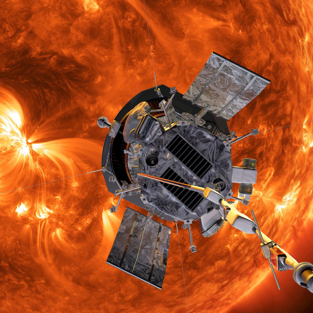 Die Computergrafik zeigt die «Parker Solar Probe»-Sonde auf dem Weg zur Sonne. (Handout) - Foto: -/AP/dpa