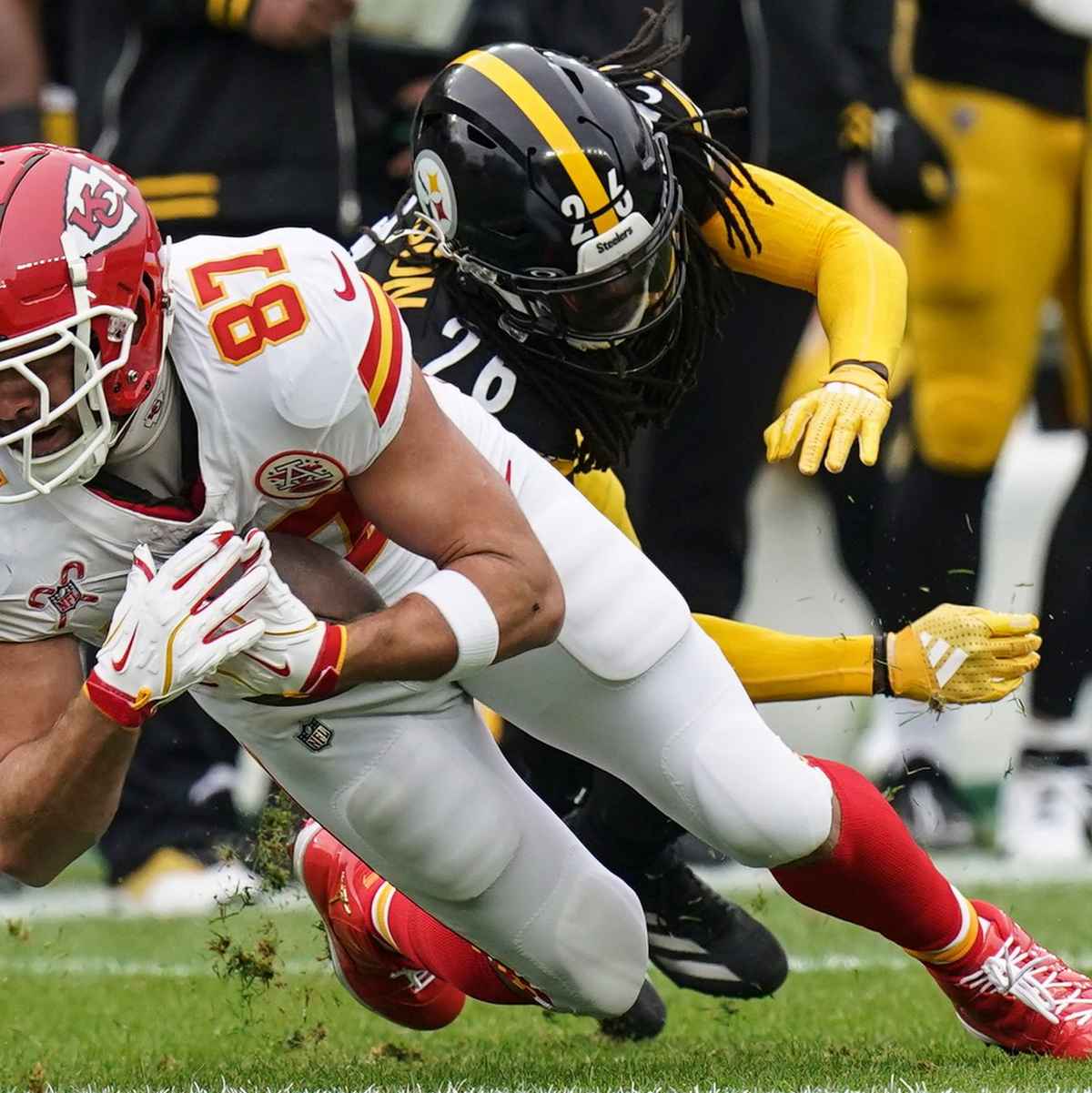 Chiefs Tight End Travis Kelce in Aktion. - Foto: Matt Freed/AP/dpa