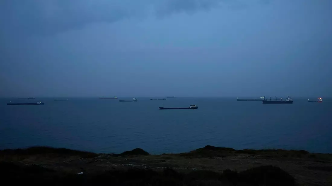 Im Schwarzen Meer ankernde Frachtschiffe warten auf die Durchfahrt durch die Meerenge Bosporus. (Archivbild) - Bild: Khalil Hamra/AP/dpa