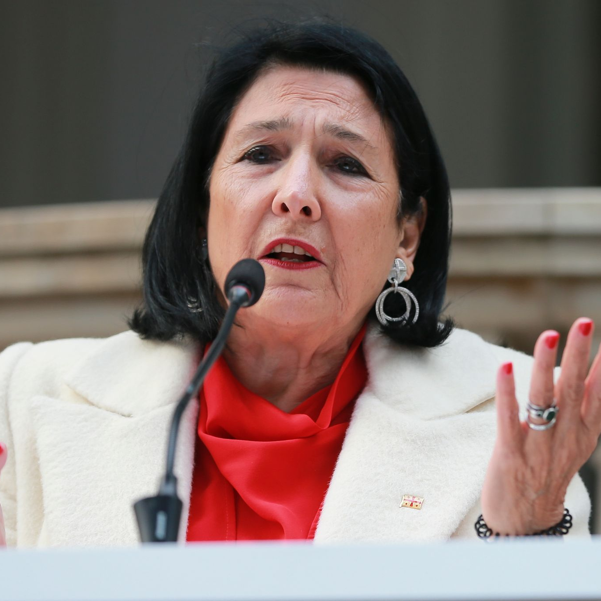 Der prowestliche frühere Präsidentin Salome Surabischwili fordert Neuwahlen.  - Foto: Zurab Tsertsvadze/AP/dpa