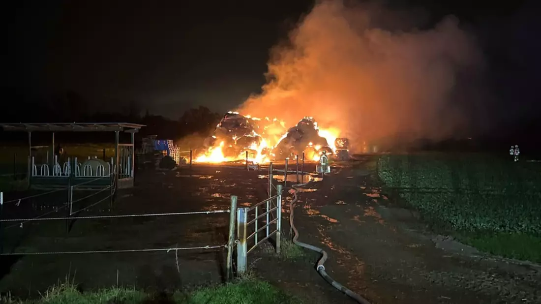 POL-DU: Bergheim: Heuballenlager in Vollbrand - Kripo sucht Zeugen - Bild: presseportal.de