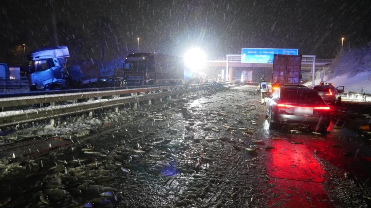 POL-ROW: ++ Wintereinbruch führt zu mehreren Verkehrsunfällen im Landkreis Rotenburg ++ Schwerer Unfall auf der A1: Fischladung verteilt sich über beide Fahrbahnen ++ - Foto: presseportal.de