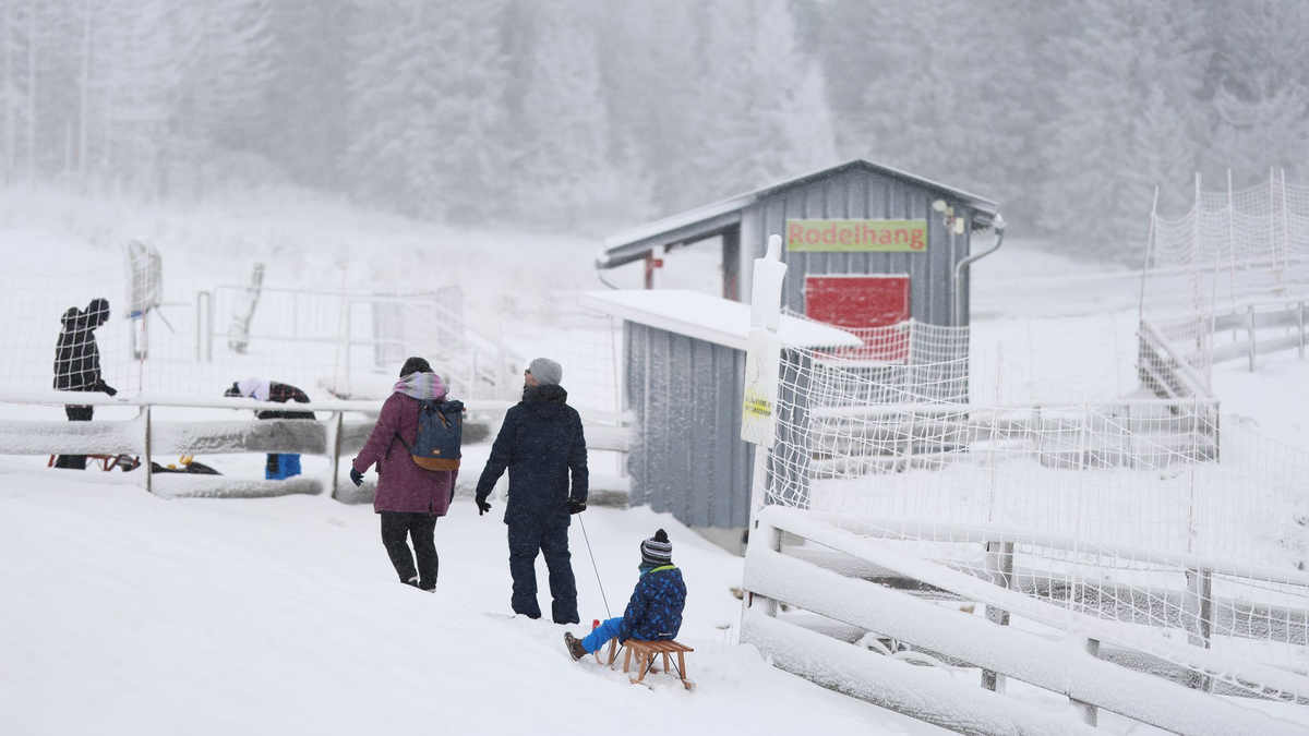 Wintersport im Harz: Noch einmal Schlitten fahren, bevor es wieder milder wird. - Foto: Matthias Bein/dpa