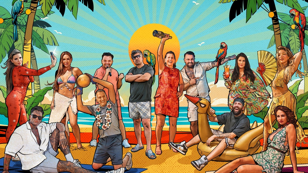 Kim Virginia Nikola Glumac Lisha Savage Menowin Fröhlich Eike Immel Chico Claudia Obert Cosimo Citilio Christo Iris Klein Melody Haase Janina Youssefian Promis unter Palmen - Foto: Joyn/Rudi Skukalek/Tan Nian Xing, presseportal.de