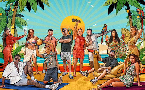 Kim Virginia Nikola Glumac Lisha Savage Menowin Fröhlich Eike Immel Chico Claudia Obert Cosimo Citilio Christo Iris Klein Melody Haase Janina Youssefian Promis unter Palmen - Foto: Joyn/Rudi Skukalek/Tan Nian Xing, presseportal.de