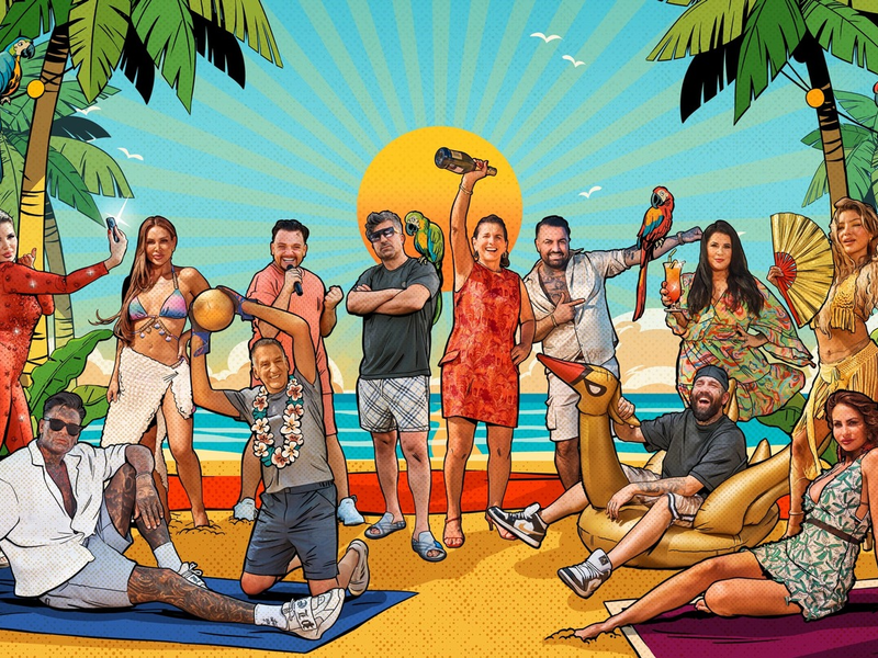 Kim Virginia Nikola Glumac Lisha Savage Menowin Fröhlich Eike Immel Chico Claudia Obert Cosimo Citilio Christo Iris Klein Melody Haase Janina Youssefian Promis unter Palmen - Foto: Joyn/Rudi Skukalek/Tan Nian Xing, presseportal.de
