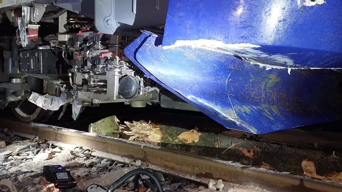 Bundespolizeidirektion München: Bahnbetriebsunfall auf der Strecke Weilheim-Dießen am Ammersee/ Regionalbahn kollidiert mit umgestürztem Baum - Bild: presseportal.de