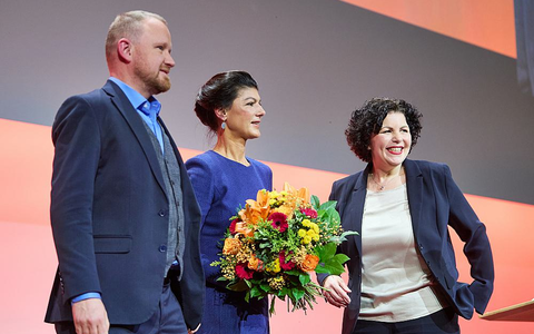Christian Leye, Sahra Wagenknecht, Amira Mohamed Ali am 12.01.2025 - Foto: über dts Nachrichtenagentur Christian Leye, Sahra Wagenknecht, Amira Mohamed Ali am 12.01.2025 - Foto: über dts Nachrichtenagentur