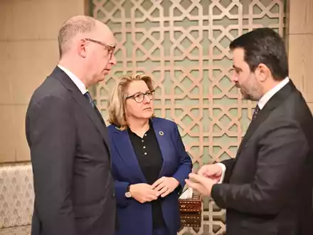 Schulze traf den syrischen Außenminister Asaad al-Schaibani. - Foto: Sebastian Gollnow/dpa
