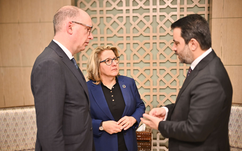 Schulze traf den syrischen Außenminister Asaad al-Schaibani. - Foto: Sebastian Gollnow/dpa