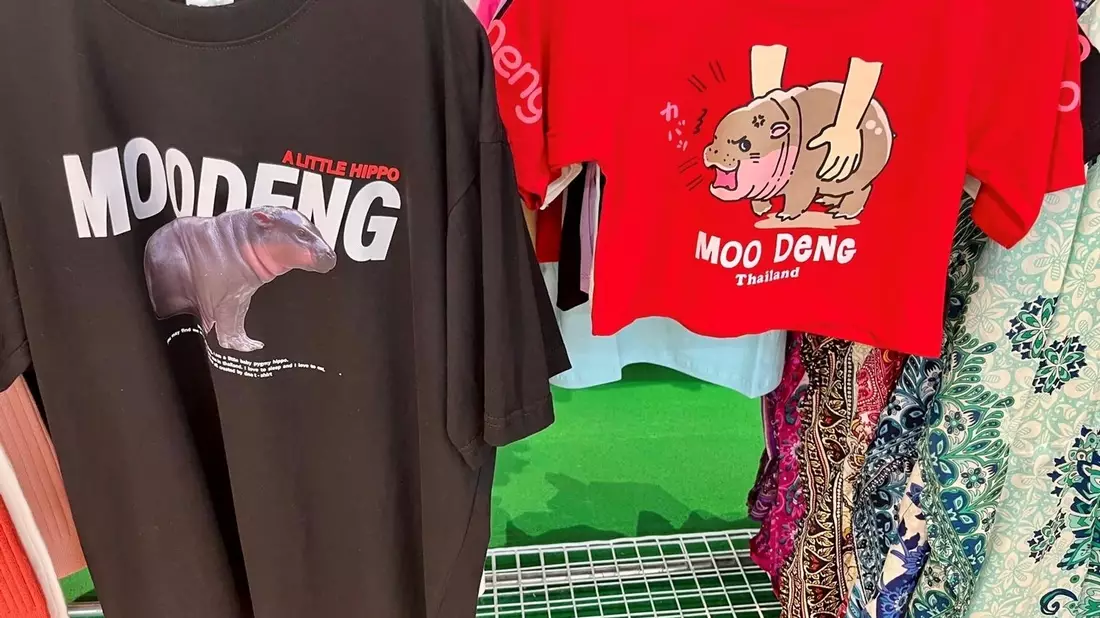 Besonders Moo-Deng-T-Shirts sind ein echter Kassenschlager. - Bild: Angelique van Spijk/dpa