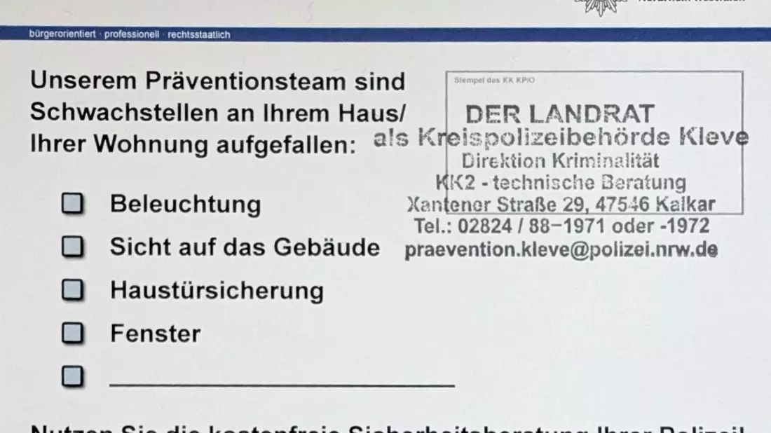 POL-KLE: Kreis Kleve - Kostenlose und neutrale Beratungen zum Thema Einbruchschutz: Kreispolizeibehörde Kleve mit unterschiedlichen Aktionen - Bild: presseportal.de