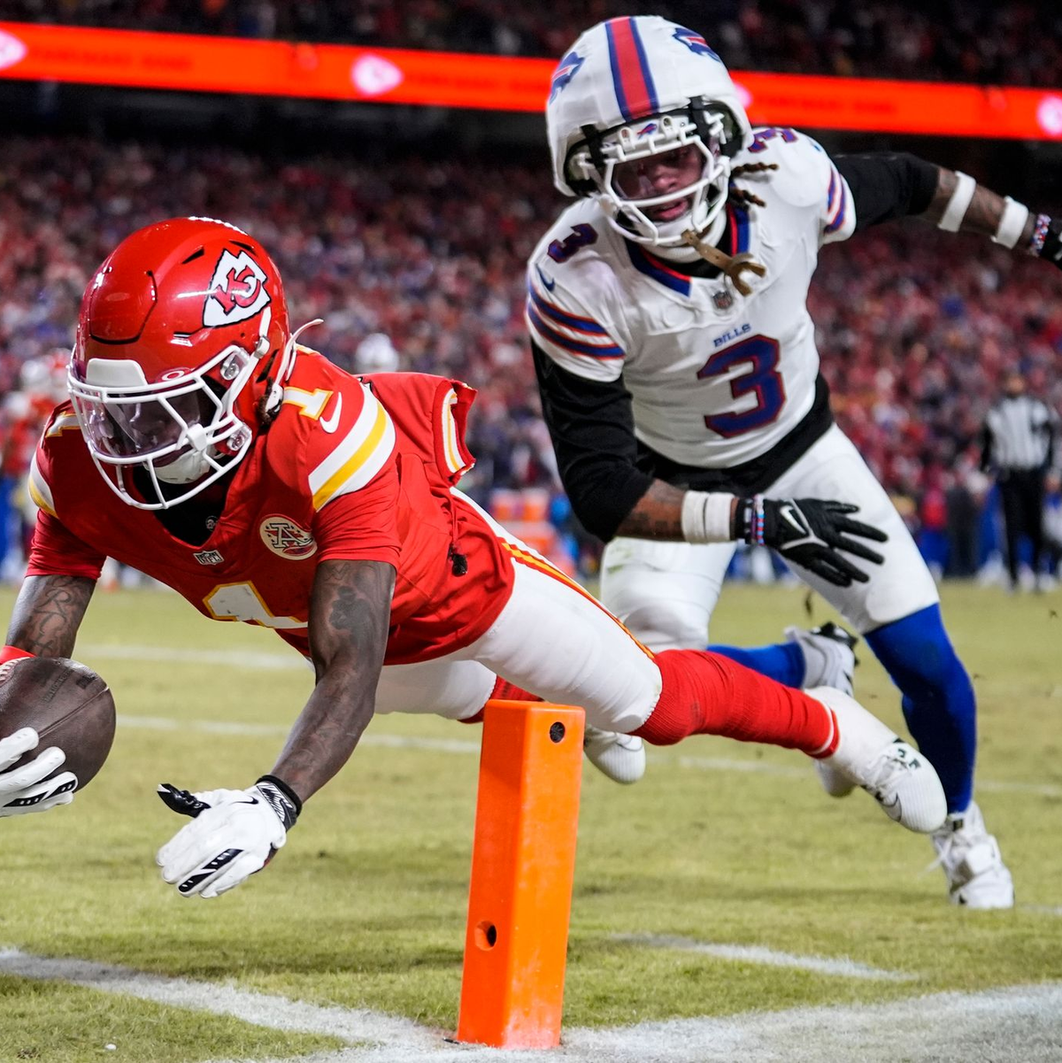 Xavier Worthy erzielte einen spektakulären Touchdown für die Chiefs - Foto: Ashley Landis/AP/dpa
