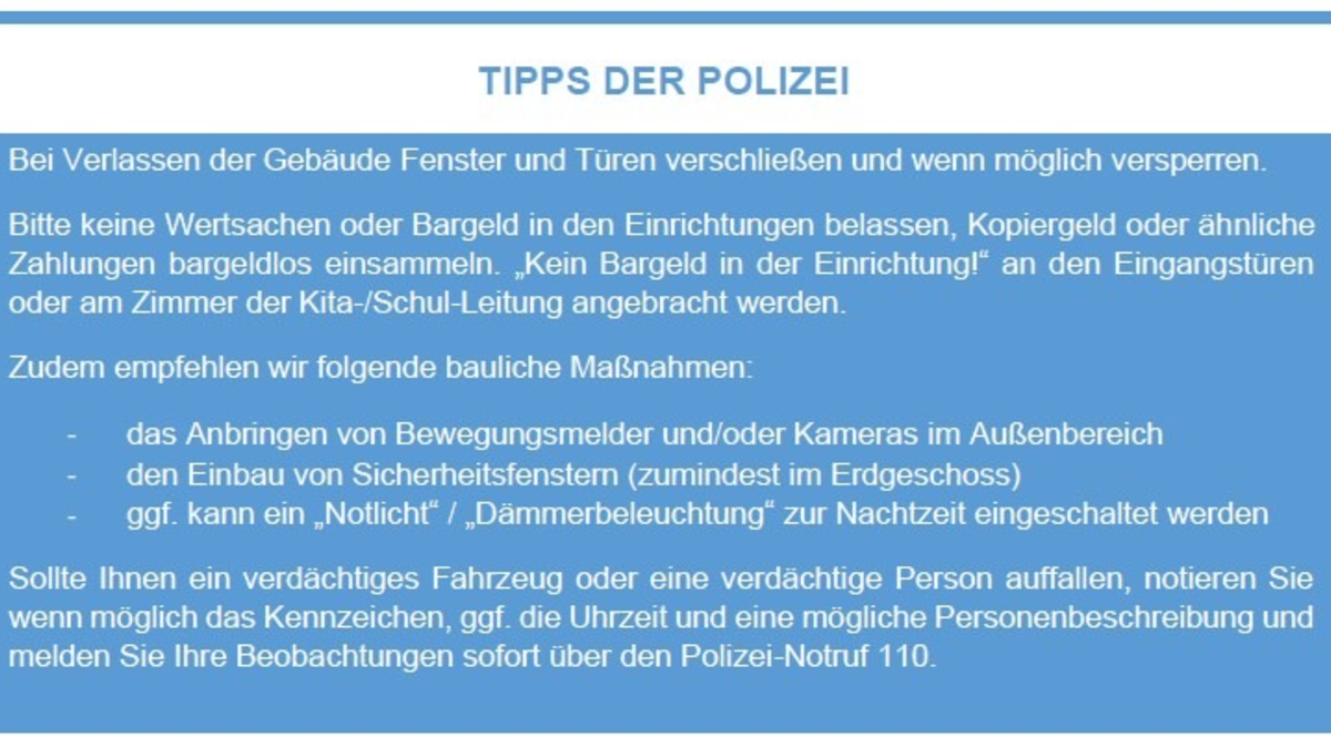 POL Schwaben Nord: Polizei informiert Kindergärten und Schulen zu Einbrüchen - Foto: presseportal.de