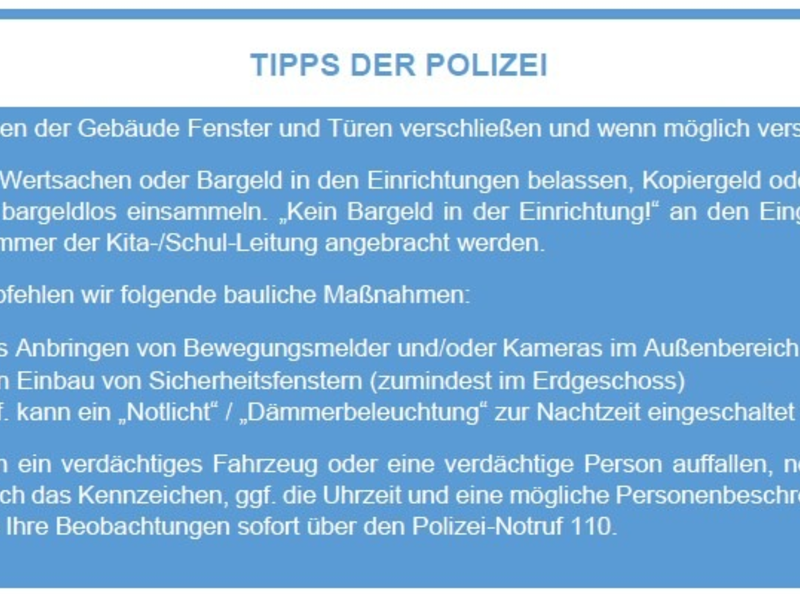POL Schwaben Nord: Polizei informiert Kindergärten und Schulen zu Einbrüchen - Foto: presseportal.de