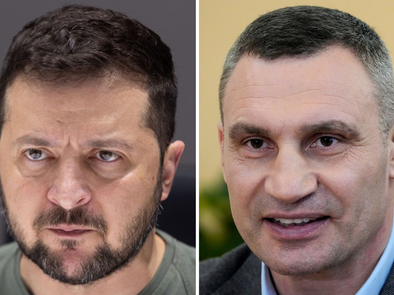 Kiews Bürgermeister Klitschko (r) beklagt eine Einmischung in seine Amtsgeschäfte durch den neuen von Selenskyj eingesetzten Militärgouverneur der Stadt. (Archivbild) - Foto: Efrem Lukatsky AP and President Of Ukraine / dpa