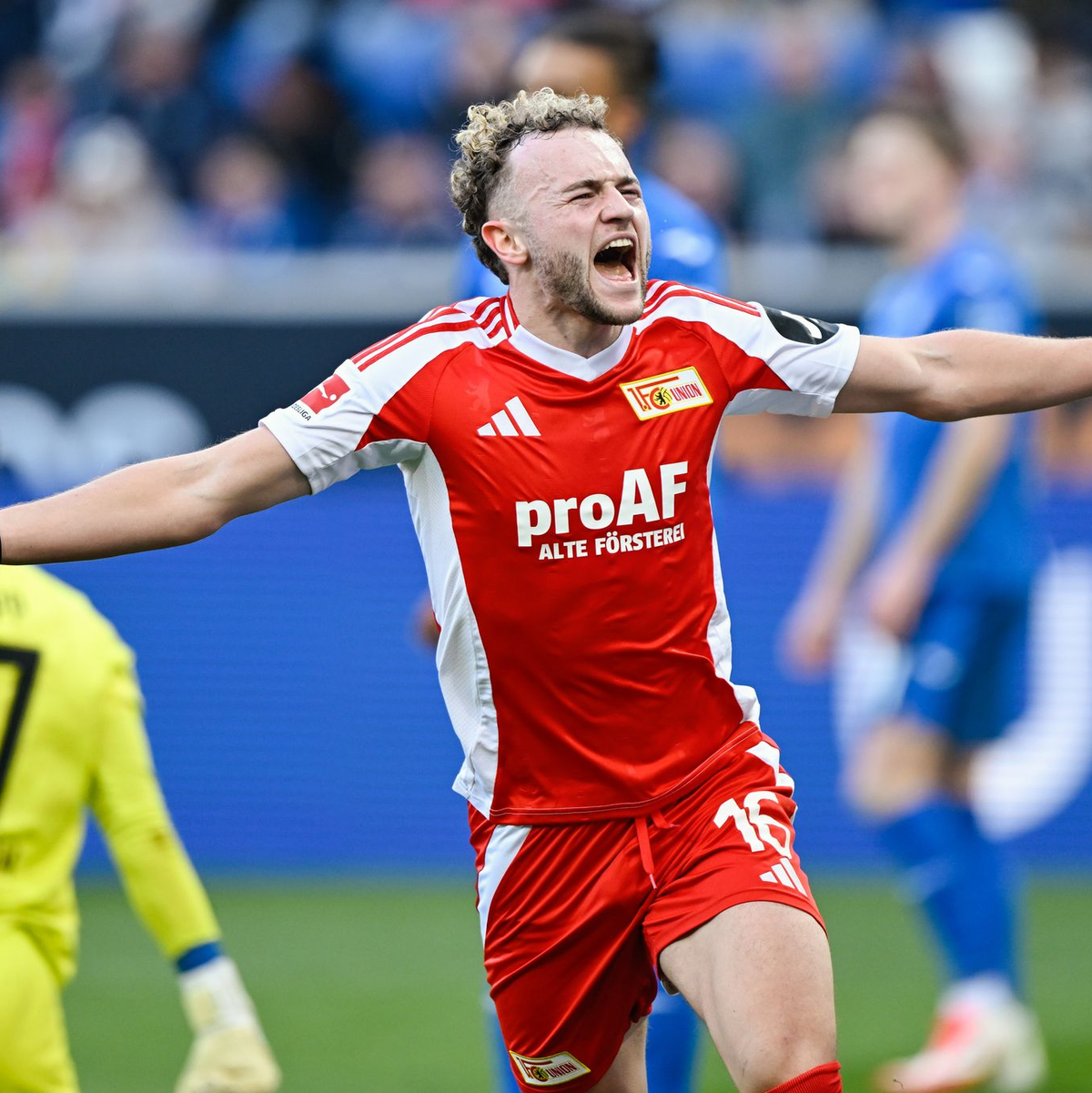 Union-Stürmer Benedict Hollerbach bejubelt seinen Treffer zum 1:0 gegen Hoffenheim - Foto: Uwe Anspach/dpa