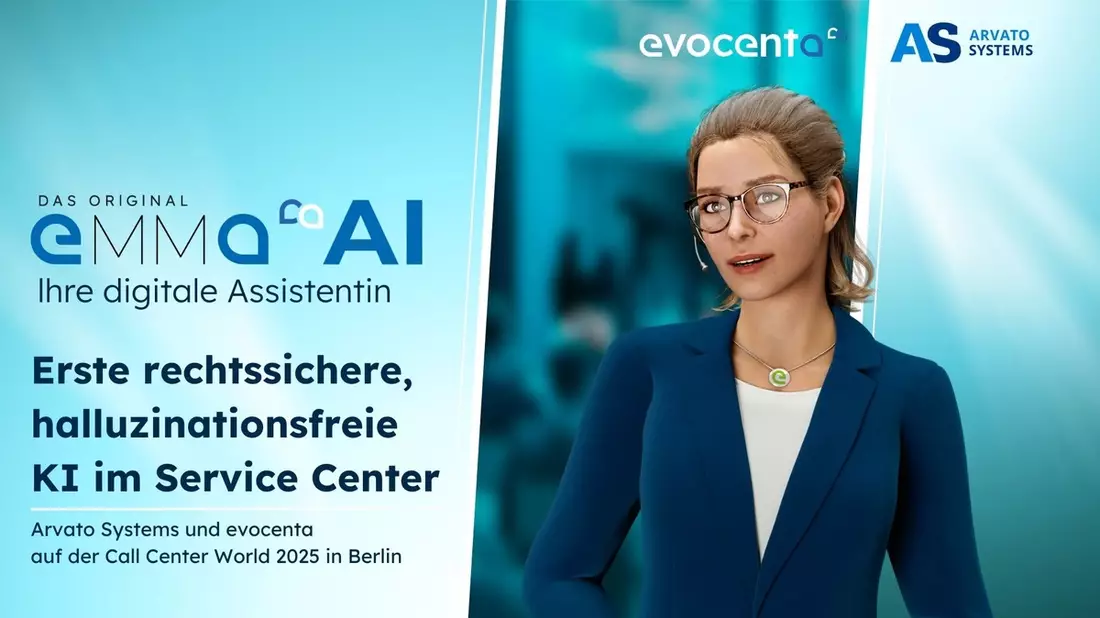 Erste rechtssichere, halluzinationsfreie KI im Service Center: Arvato Systems und evocenta auf der Call Center World 2025 in Berlin - Bild: presseportal.de