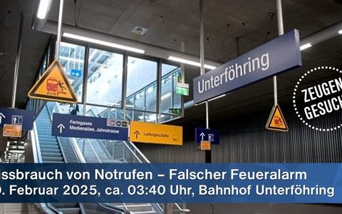 Bundespolizeidirektion München: Feueralarm am Bahnhof Unterföhring / Bundespolizei sucht Zeugen - Foto: presseportal.de